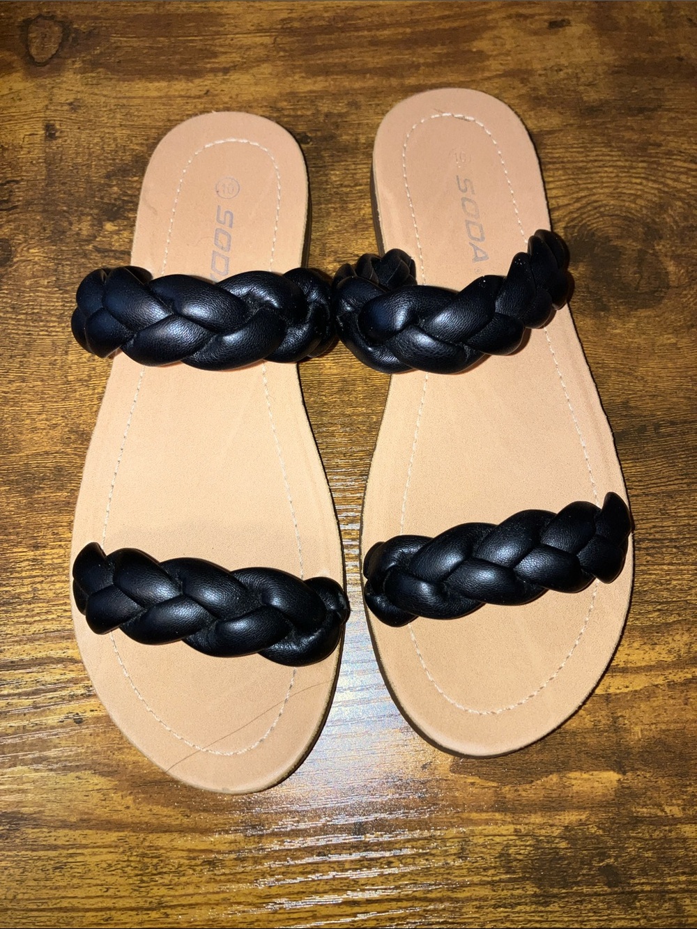 Soda Black Braided Double-Strap Slide Sandals Size 10